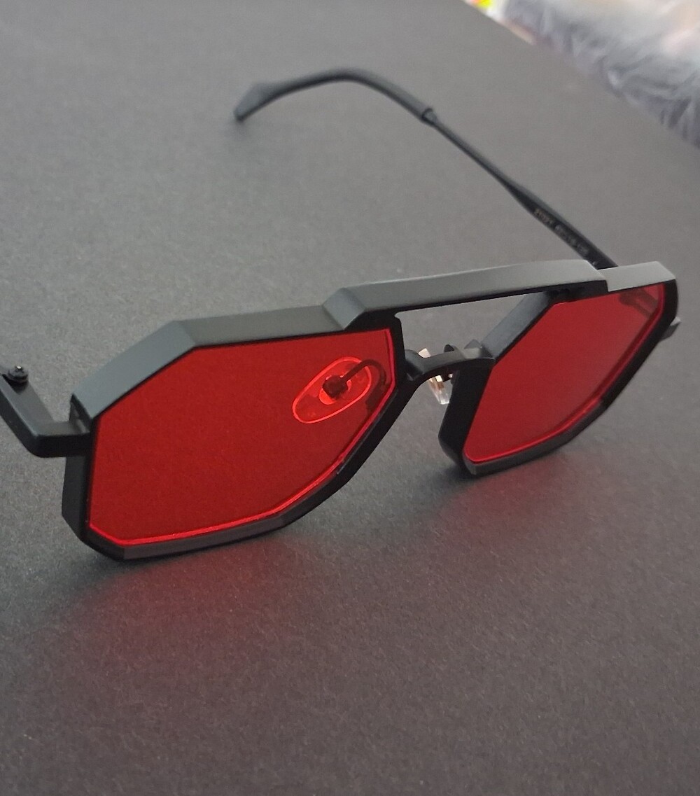 Men's Geometric Red Lens Sunglasses - Black Frame